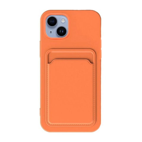 iPhone 15 Mobilskal Silikon med Korthållare - Orange Orange