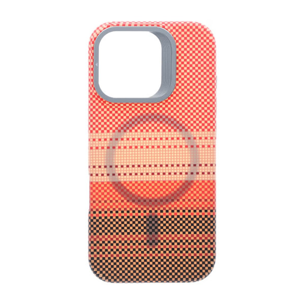 iPhone 16 Pro Skal med Magsafe och Utfällbart Stativ - Randig Orange Orange