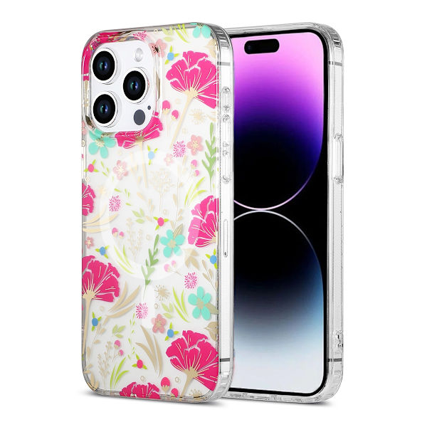 iPhone 14 Pro Mobilskal MagSafe - Blommor Röd/Grön multifärg