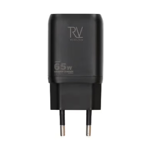 Rvelon Väggladdare 2x USB-C + USB-A 65W GaN - Svart Svart