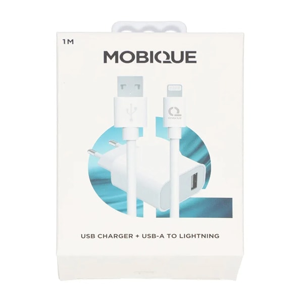 USB A till Lightning Kabel + USB Laddare 2.4A - Vit White