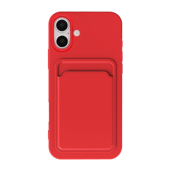 iPhone 16 Plus Mobilskal Silikon med Korthållare - Röd Red