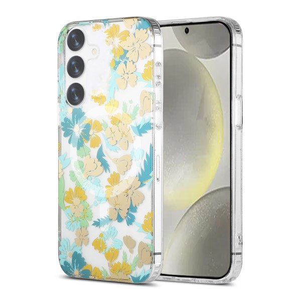 Samsung Galaxy S24 Plus Mobilskal Magnet - Blommor Turkos Multicolor