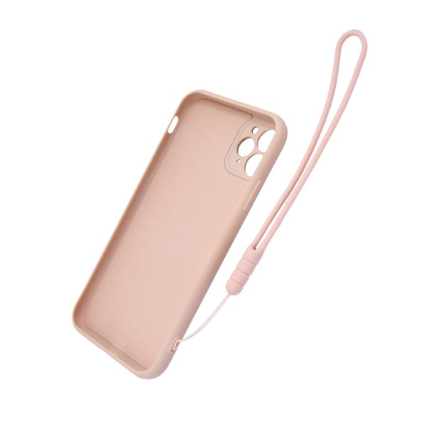 iPhone 11 Pro Max Silikonskal med Ringhållare och Handrem - Rosa Rosa