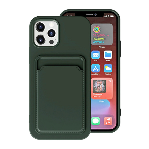 iPhone 15 Pro Mobilskal Silikon med Korthållare - Grön Grön
