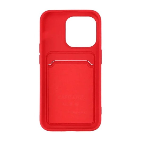 iPhone 15 Pro Mobilskal Silikon med Korthållare - Röd Röd