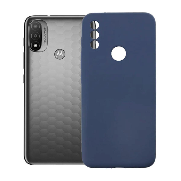 Motorola Moto E20 Silikonskal med Kameraskydd - Blå Graphite blue