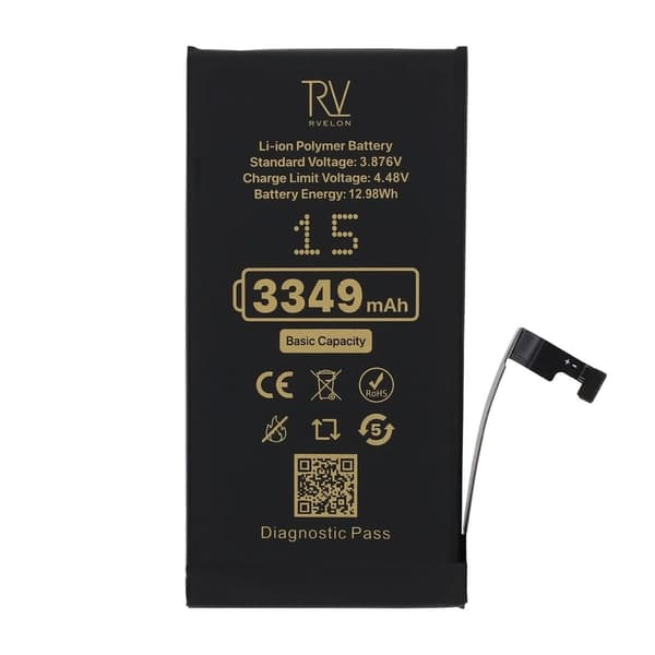 Rvelon Batteri för iPhone 15 - 3349 mAh Originalkapacitet