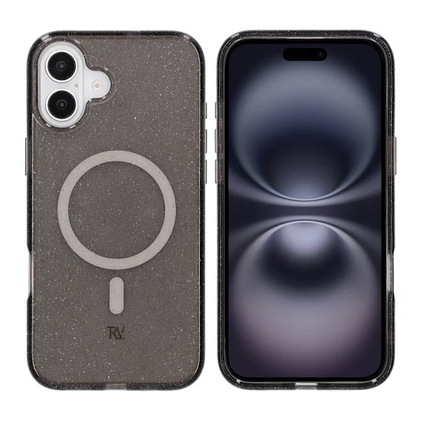 iPhone 16 Plus Rvelon Mobilskal TPU med MagSafe - Glitter Svart Svart