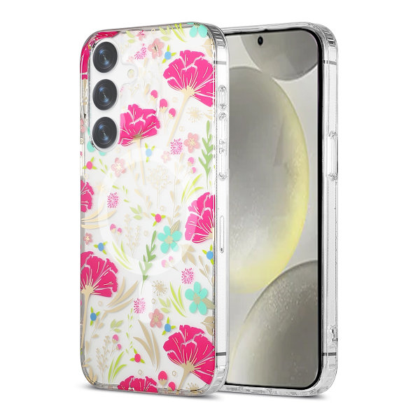 Samsung Galaxy S24 Plus Mobilskal Magnet - Blommor Röd/Grön Multicolor