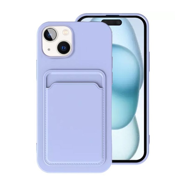 iPhone 15 Plus Mobilskal Silikon med Korthållare - Lila Lila