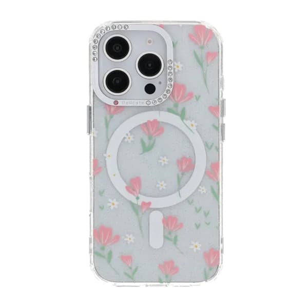 Blommigt Skal med Magsafe för iPhone 16 Pro Max - Rosa