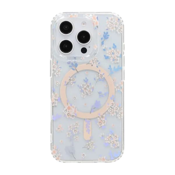 Graverat blommigt Mobilskal MagSafe för iPhone 16 Pro Max - Rosa pink