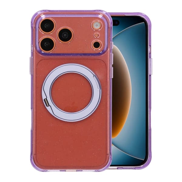 Glitrende MagSafe-cover til iPhone 17 Pro Max og 18 Pro Max med roterende stativ - Lyslilla lilla