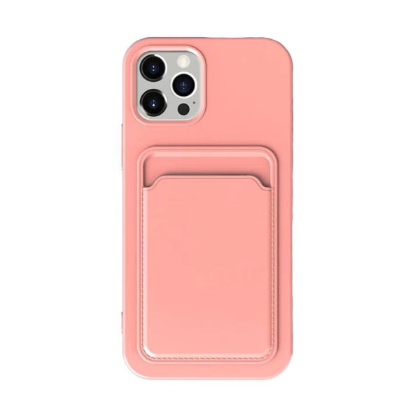 iPhone 13 Pro Max Silikonskal med Korthållare - Rosa Pink