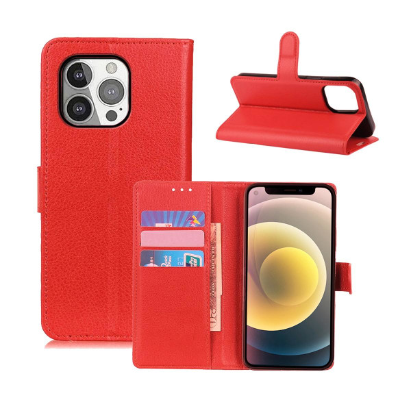 iPhone 13 Pro Plånboksfodral med Stativ - Röd Röd