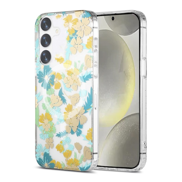 Samsung Galaxy S24 Mobilskal Magnet - Blommor Turkos Multicolor