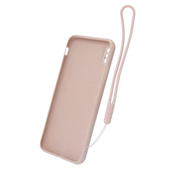 iPhone X/XS Silikonskal med Ringhållare och Handrem - Rosa Pink