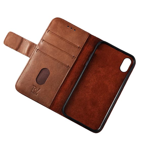 Rvelon Plånboksfodral Läder för iPhone X och XS - Brun Brown