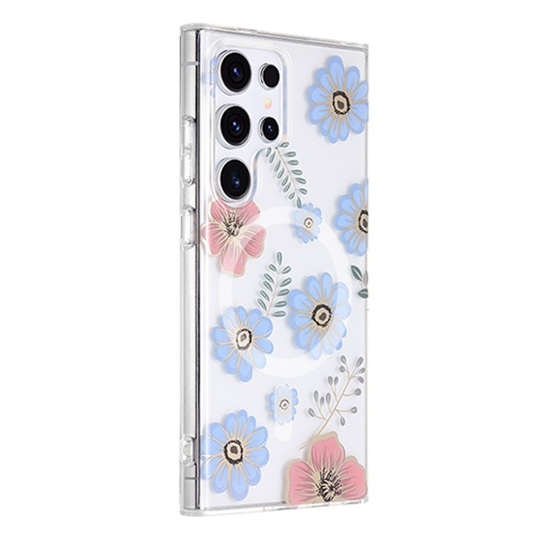 Samsung Galaxy S24 Ultra Mobilskal Magnet - Blommor Rosa/Blå multifärg