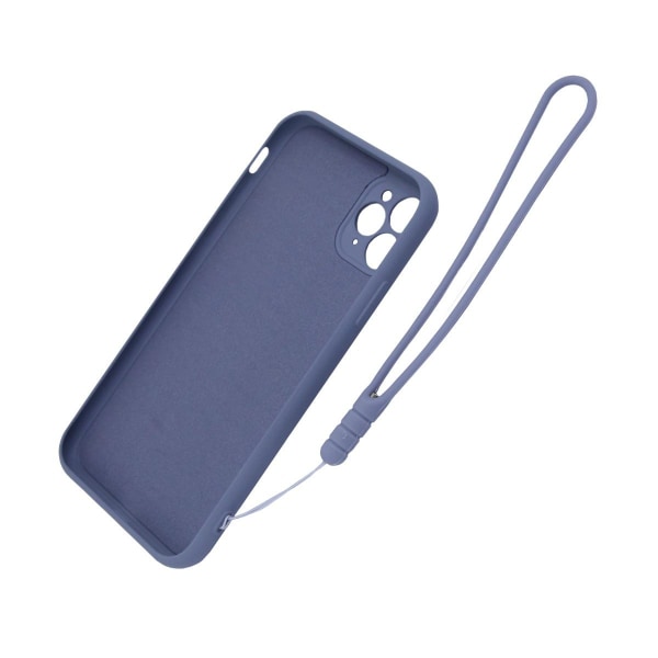 iPhone 11 Pro Max Silikonskal med Ringhållare och Handrem - Grå Grey
