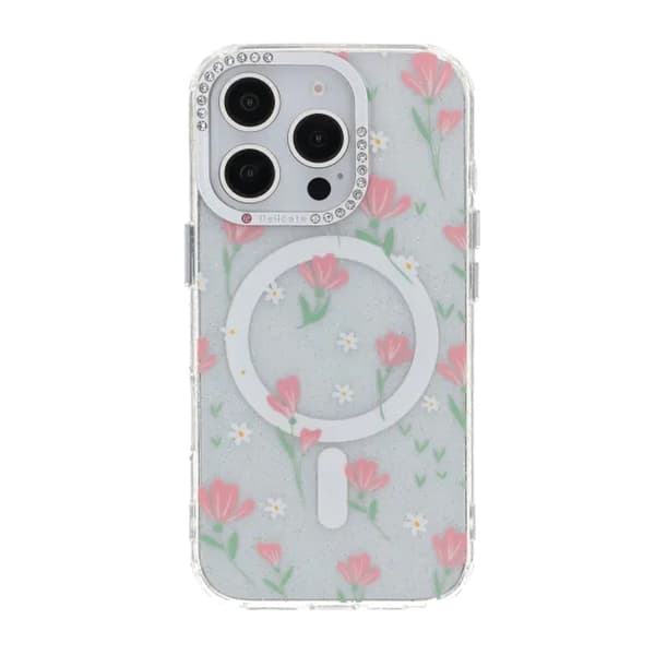 Blommigt Skal med Magsafe för iPhone 16 Pro - Rosa rosa