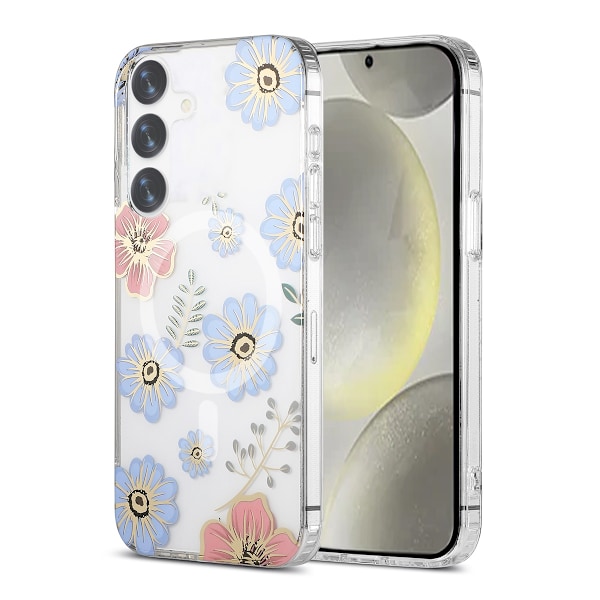 Samsung Galaxy S24 Plus Mobilskal Magnet - Blommor Röd/Blå Multicolor