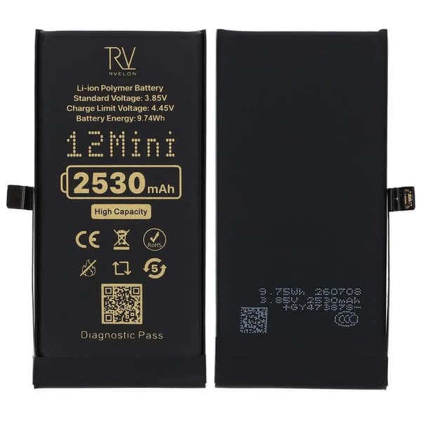 Rvelon Batteri til iPhone 12 Mini - 2530 mAh Høj Kapacitet