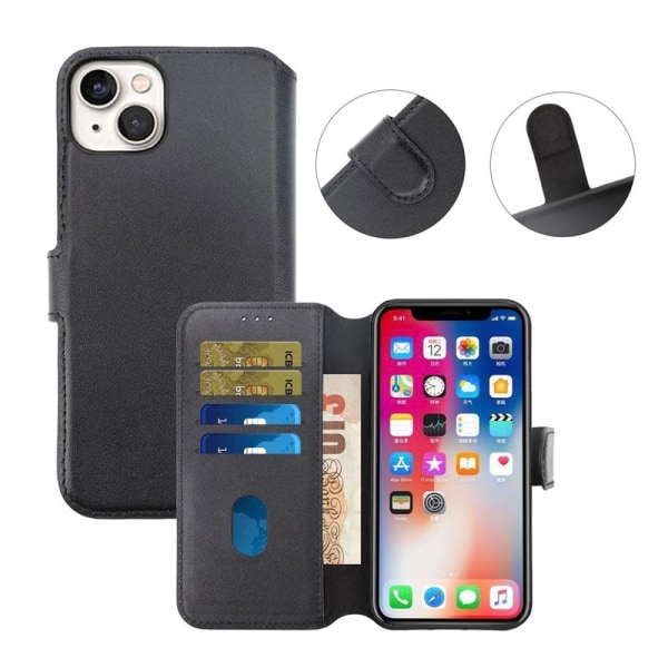 iPhone 15 Plus Plånboksfodral Läder Rvelon - Svart Black