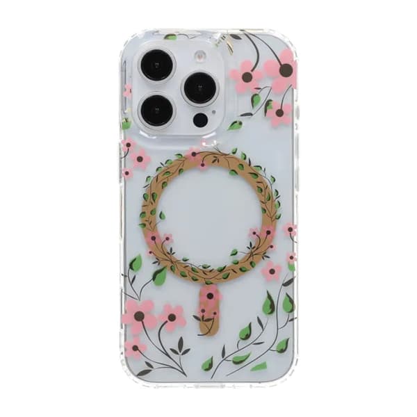 Mobilskal Magsafe med blommor för iPhone 16 Pro - Transparent