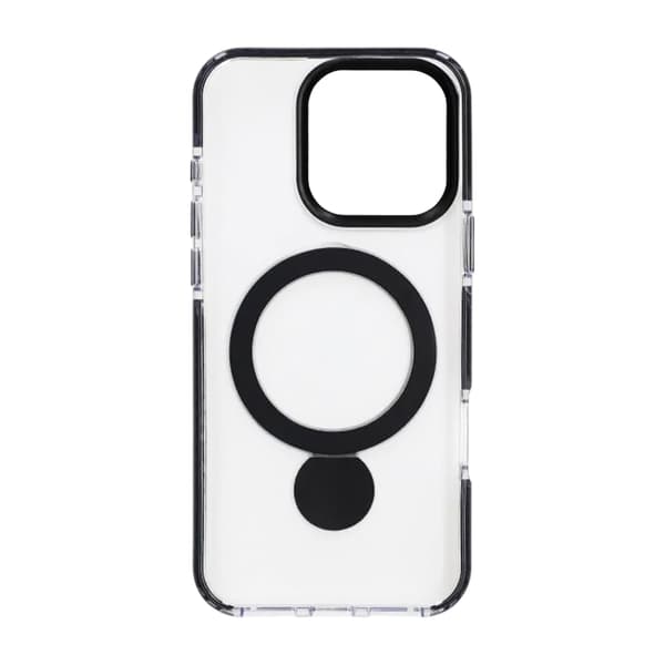 Cover Magsafe til iPhone 16 Pro - Transparent sort med ringstativ Black