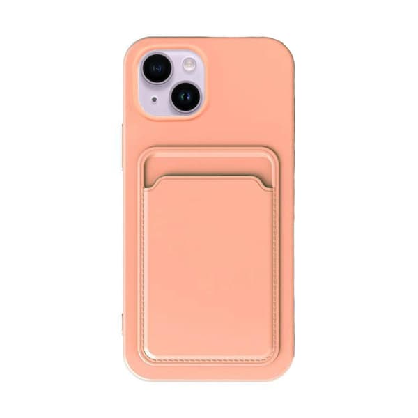 iPhone 14 Plus Silikonskal med Korthållare - Rosa Pink