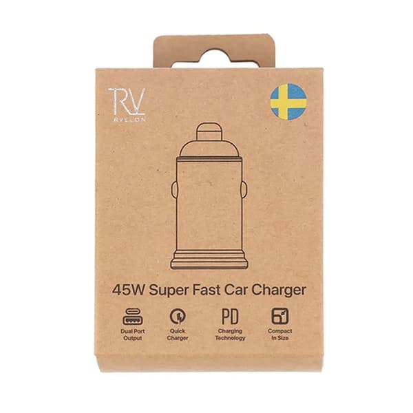 Rvelon Billaddare 45W USB-C PD3.0 & USB A QC3.0 Svart