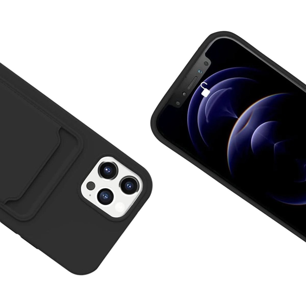 iPhone 12/12 Pro Silikonskal med Korthållare - Svart Svart