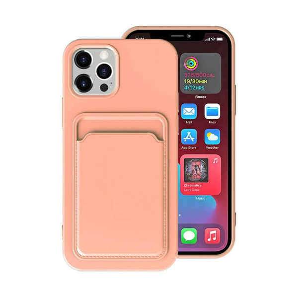 iPhone 14 Pro Silikonskal med Korthållare - Rosa Rosa