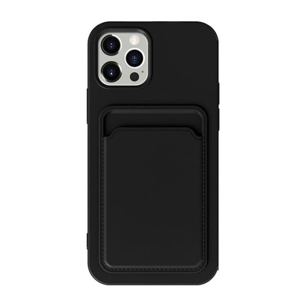 iPhone 15 Pro Max Mobilskal Silikon med Korthållare - Svart Black