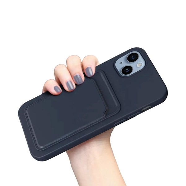 iPhone 14 Plus Silikonskal med Korthållare - Blå Blå