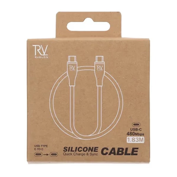Rvelon USB-C Laddkabel 60W Snabbladdning 1.8m - Vit Silver