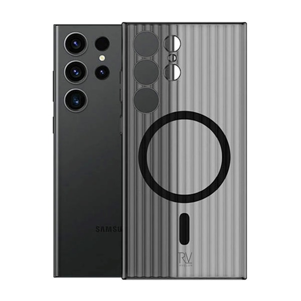 Samsung Galaxy S23 Ultra Mobilskal Korrugerad med Magnet Rvelon - Grå grå