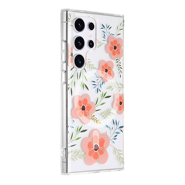 Samsung Galaxy S23 Ultra Mobilskal Magnet - Blommor Rosa Multicolor