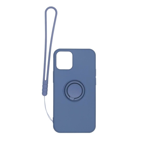 iPhone 12 Mini Silikonskal med Ringhållare och Handrem - Grå Grey