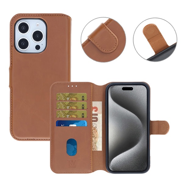iPhone 16 Pro Plånboksfodral Magnet Rvelon - Brun Brun