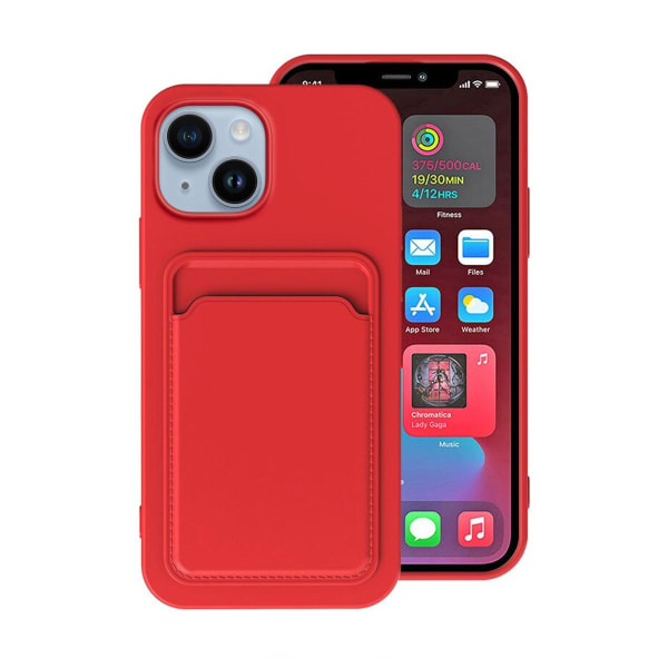 iPhone 14 Silikonskal med Korthållare - Röd Red