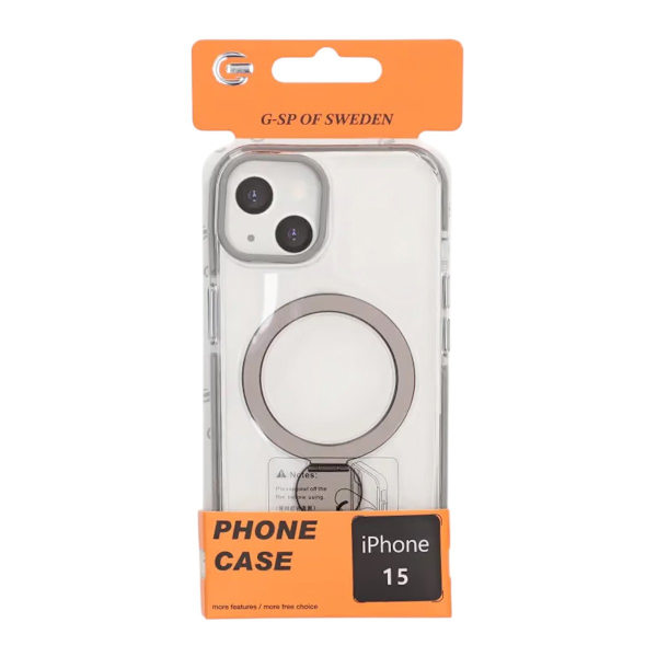 Magsafe-cover til iPhone 15 - Transparent grå med ringstativ Grey