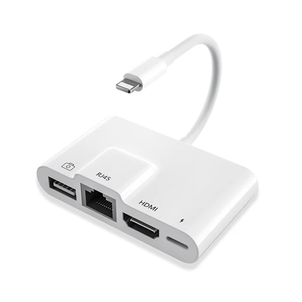 Lightning Adapter 1 till 4 portar: HDMI, RJ45 10/100Mbps, USB-A 3.1, Lightning Laddningsport