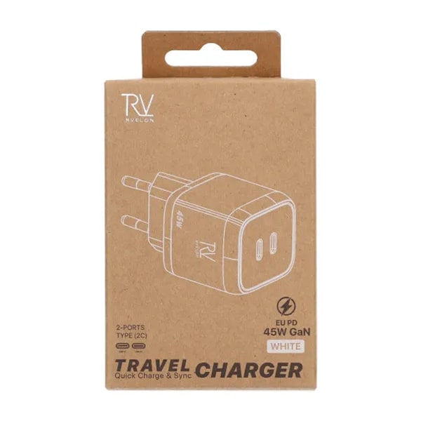 Rvelon USB C Väggladdare 45W GaN Dubbel Port- Vit Silver
