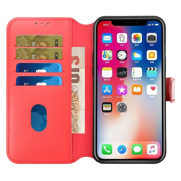 iPhone 15 Plus Plånboksfodral Läder Rvelon - Röd Red