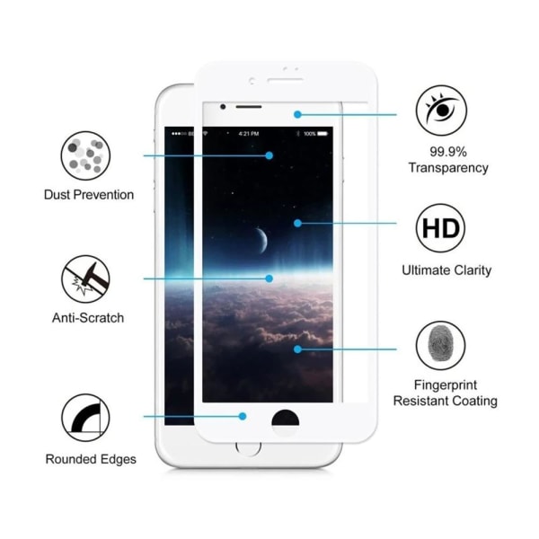 Skärmskydd Privacy iPhone 7/8/SE 2020 - 3D Härdat Glas Vit (milj Vit