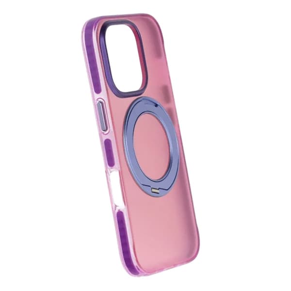 Stöttåligt skal med roterbart stativ för iPhone 16 Pro - Rosa-lila punainen