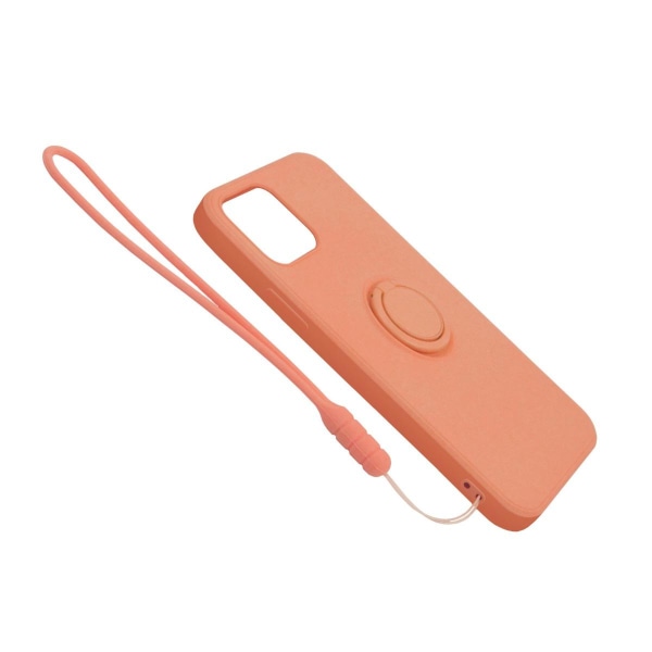 iPhone 12/12 Pro Silikonskal med Ringhållare och Handrem - Orang Orange